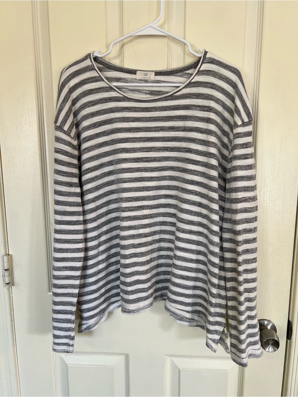 Anthropologie T.La Gray and White Striped Lightweight Crewneck Sweater